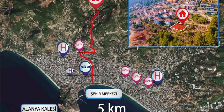 projektierte bau grundstück in alanya tepe 5
